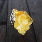 Natural Baltic Lemon Amber Hand-Carved Rose Ring