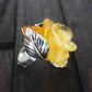 Natural Baltic Lemon Amber Hand-Carved Rose Ring