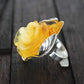 Natural Baltic Lemon Amber Hand-Carved Rose Ring