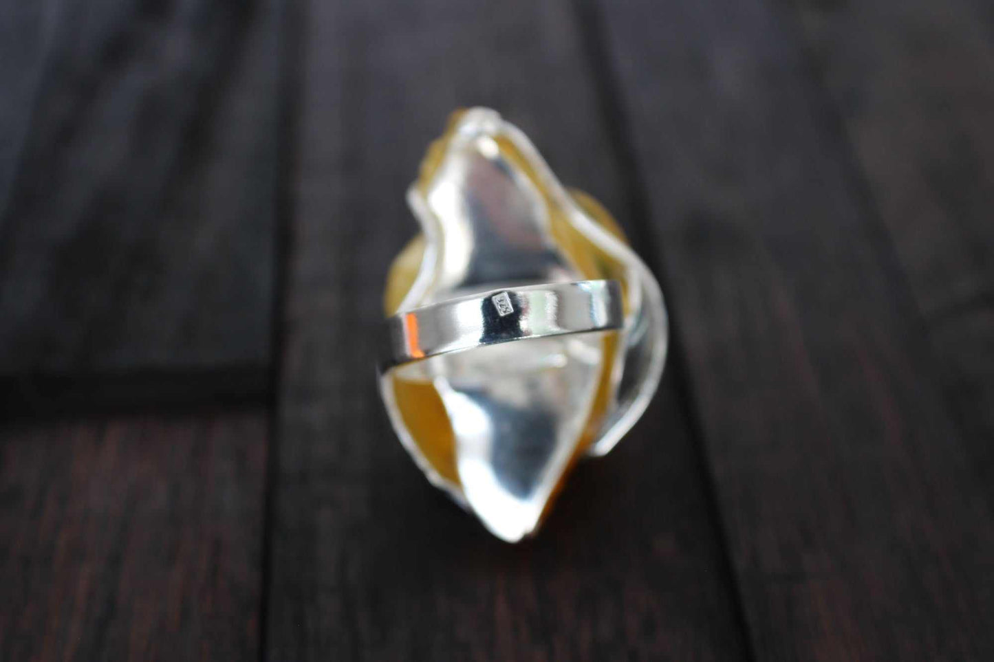 Natural Baltic Lemon Amber Hand-Carved Rose Ring