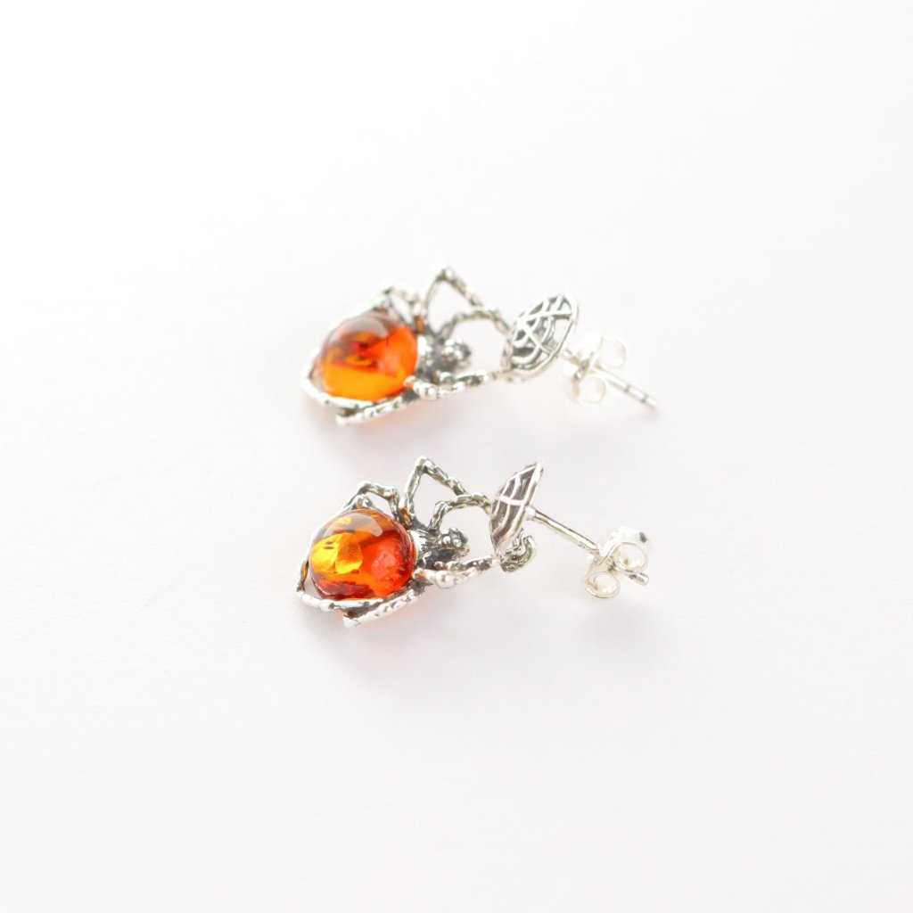 Baltic Amber Spider Stud Earrings in 925 Sterling Silver