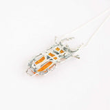 Natural Baltic Cognac Amber Scarab Pendant/ Brooch Necklace in 925 Sterling Silver