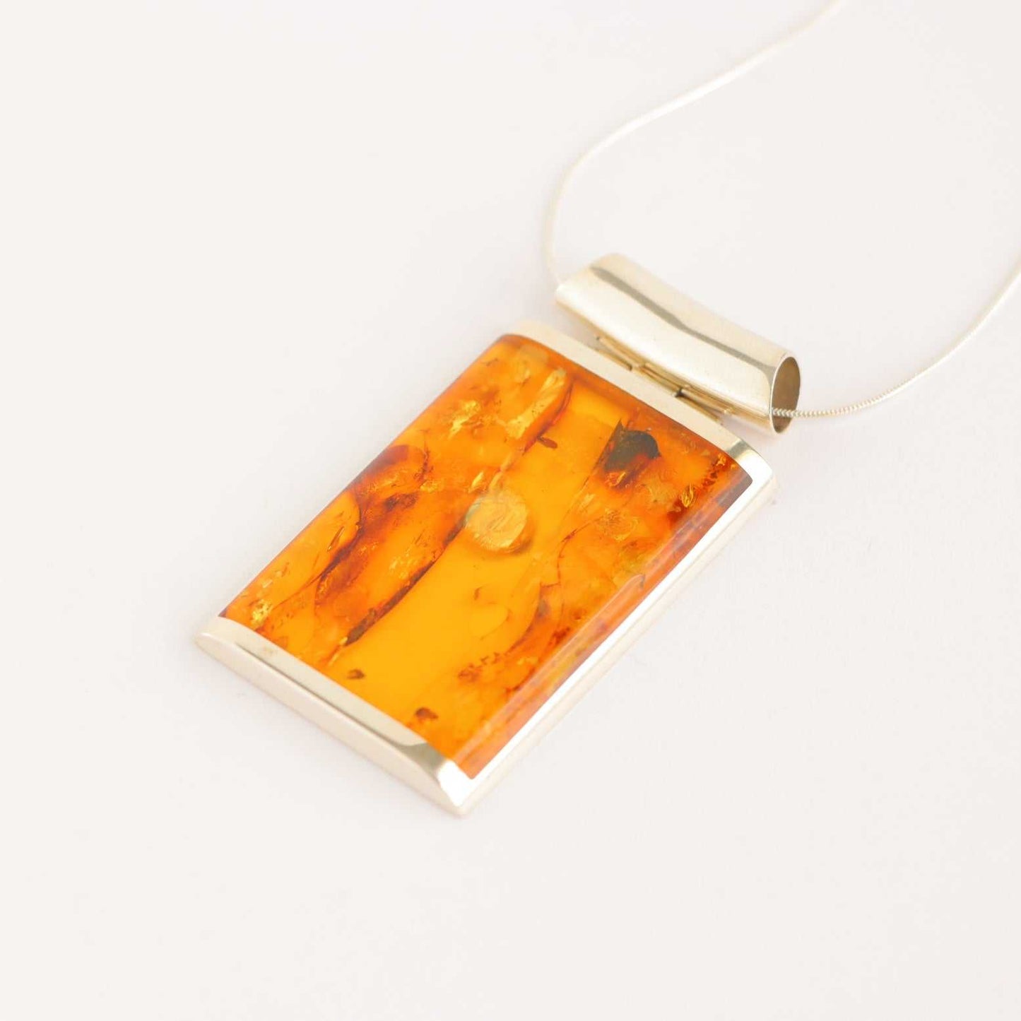 Handmade Natural Baltic Cognac Amber Designer Pendant Necklace in 925 Sterling Silver