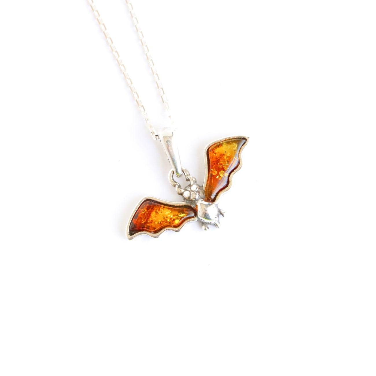 Adorable Bat Necklace|Genuine Baltic Amber|.925 Silver