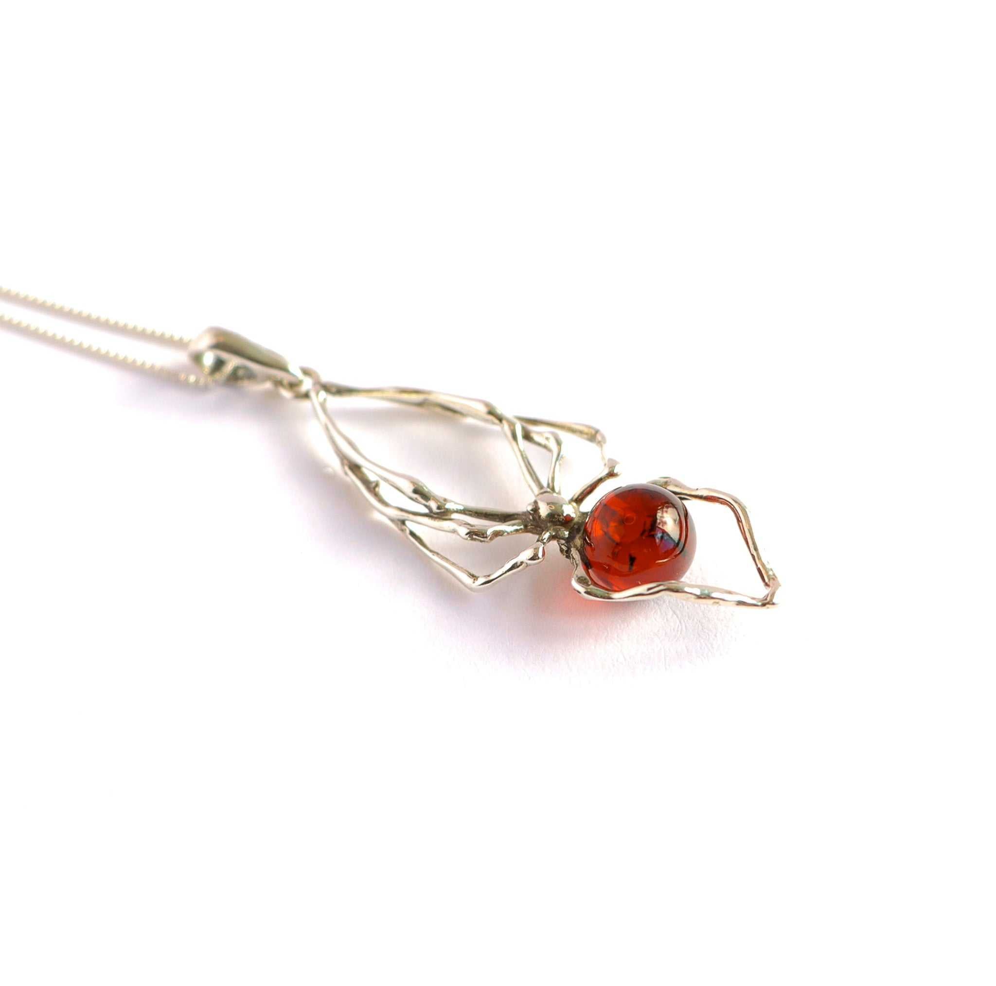 Daddy Longlegs Baltic Amber Spider Pendant Necklace in 925 Sterling Silver