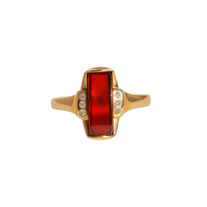 Lithuanian Baltic Cherry Amber and Diamond 14k Gold Ring