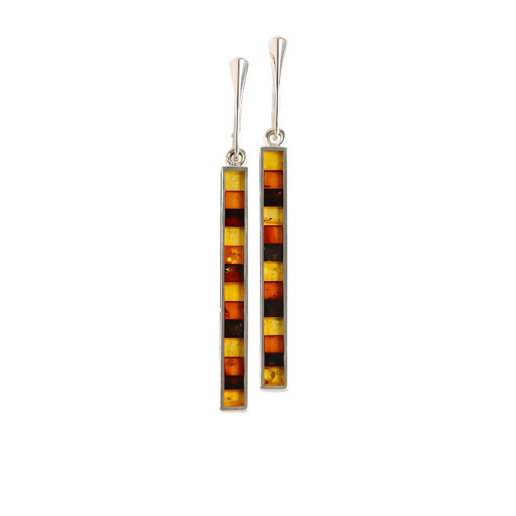 Baltic cognac amber earrings in mosaic design with 925 sterling silver.