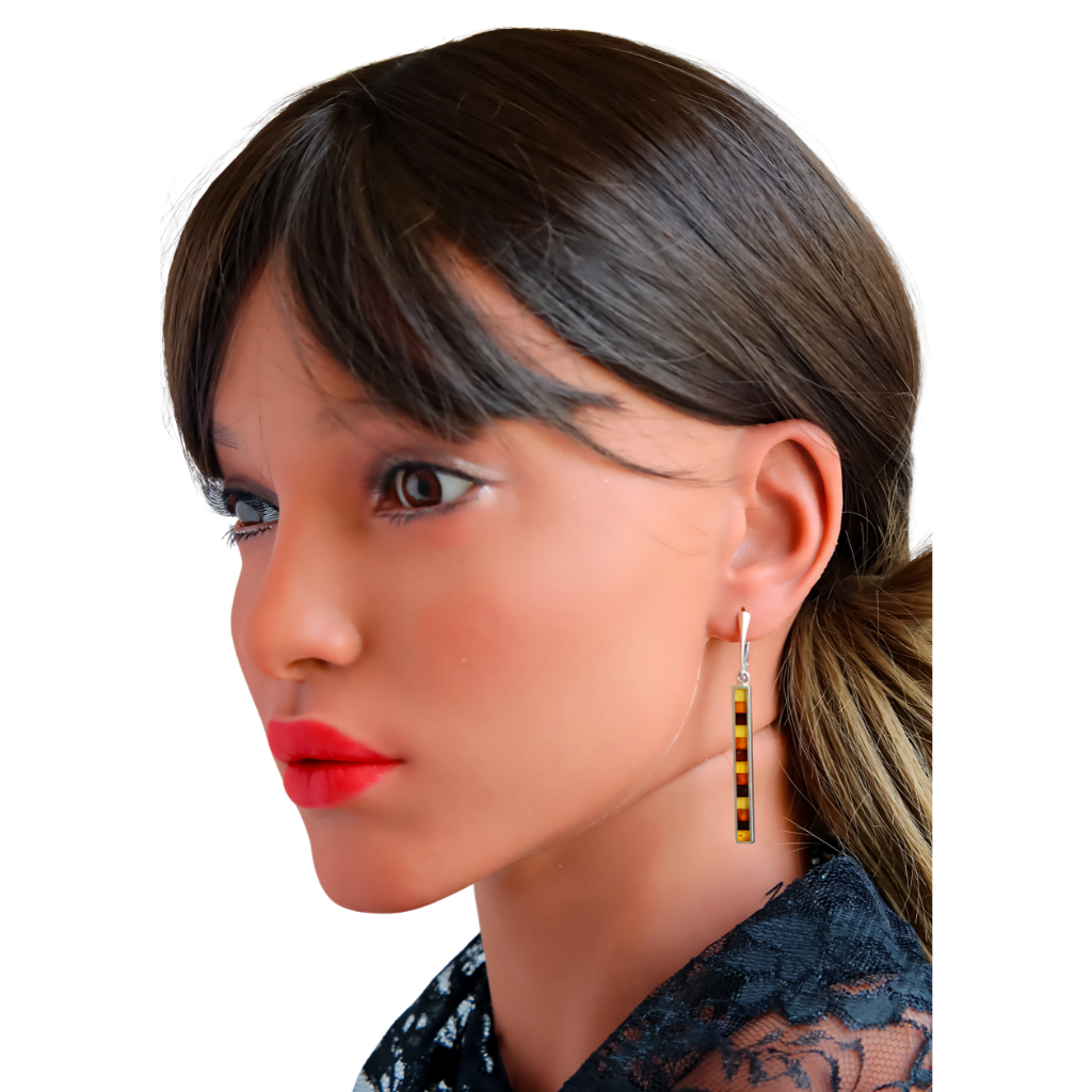Mosaic Baltic Cognac Amber Earrings in 925 Sterling Silver - Jūratė Amber