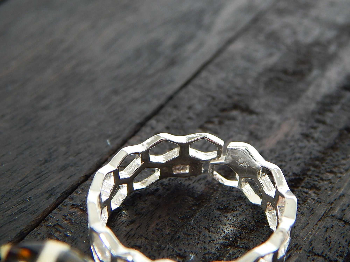 Natural Baltic Amber 14K Gold Plated Bee and Honeycomb Adjustable Ring - Jūratė Amber