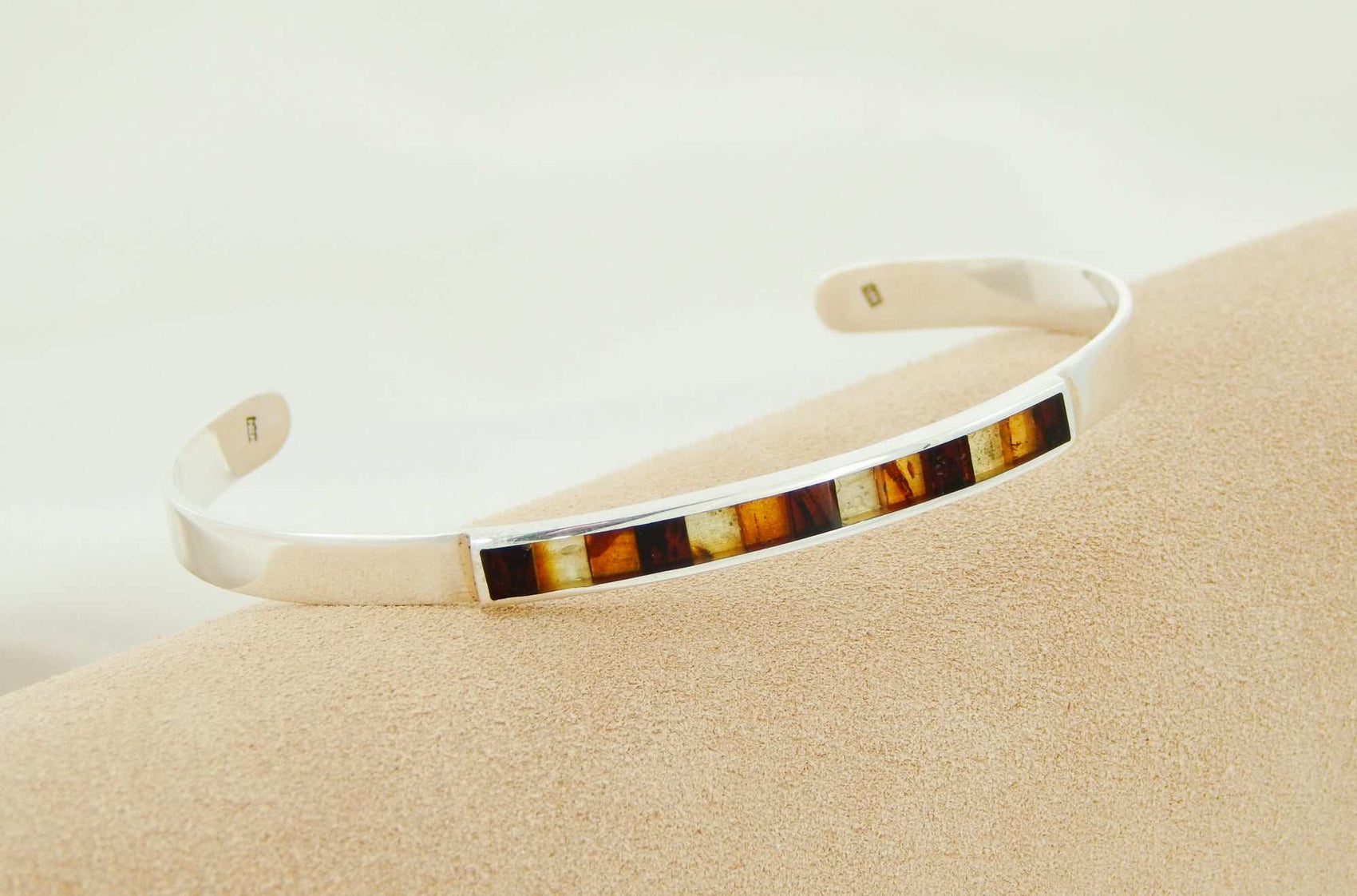 Natural Baltic Amber Minimalist Cuff Bracelet in 925 Sterling Silver - Jūratė Amber