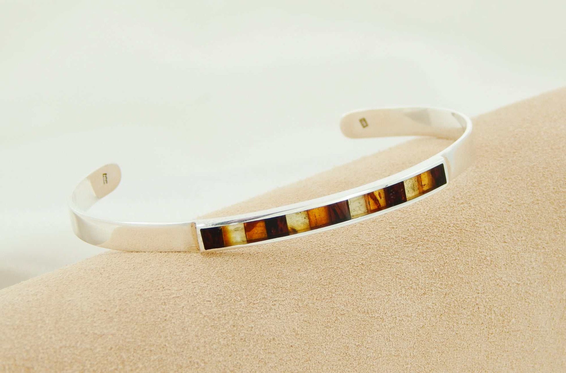 Natural Baltic Amber Minimalist Cuff Bracelet in 925 Sterling Silver - Jūratė Amber