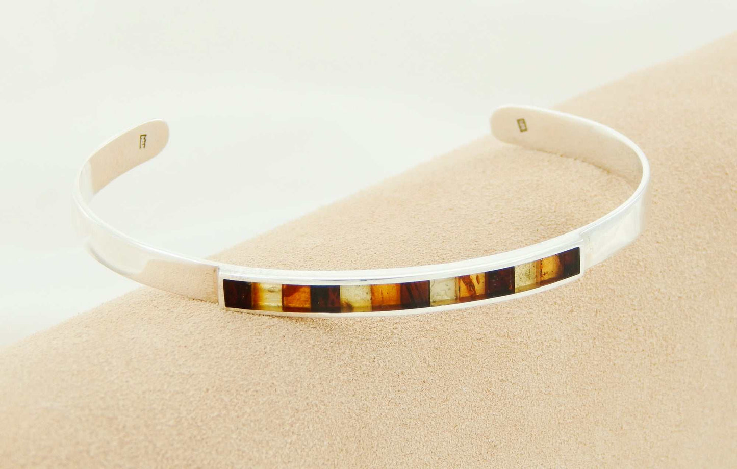 Natural Baltic Amber Minimalist Cuff Bracelet in 925 Sterling Silver - Jūratė Amber