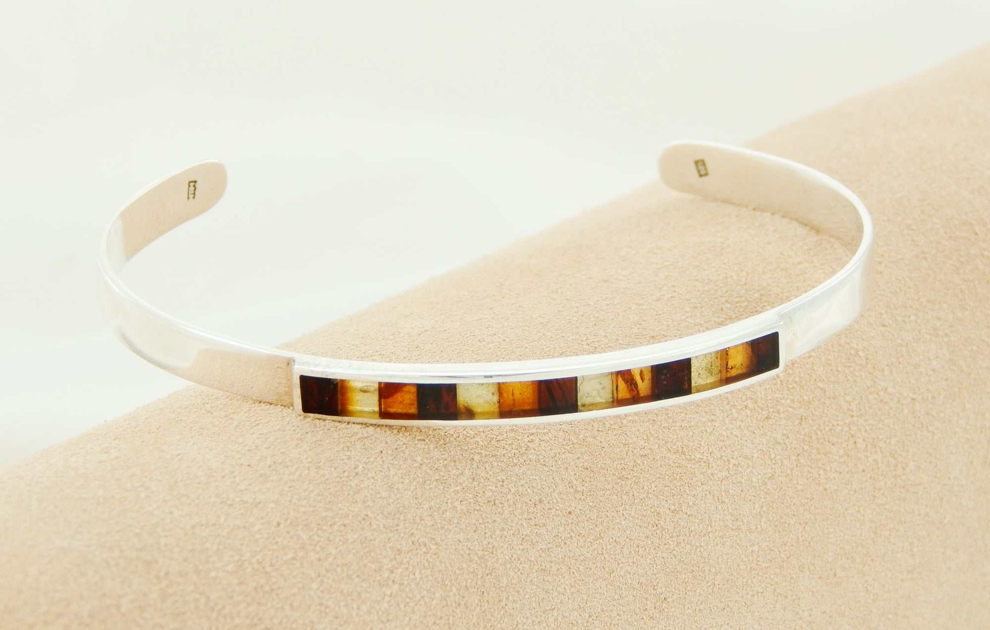 Natural Baltic Amber Minimalist Cuff Bracelet in 925 Sterling Silver - Jūratė Amber