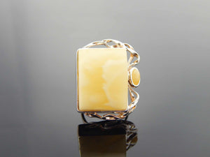 Natural Baltic Butterscotch Amber Avant Garde Ring in 925 Sterling Silver