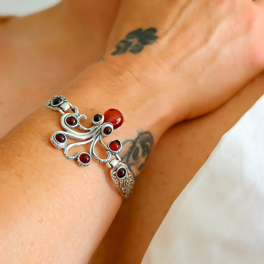 Octopus Bracelet – Baltic Cherry Amber 925 Sterling Silver-Adjustable