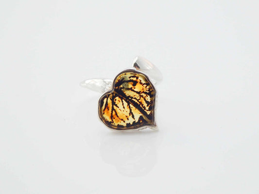 Natural Baltic Citrine Amber Laser Cut Oak Leaf Adjustable Ring - Jūratė Amber