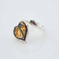 Natural Baltic Citrine Amber Laser Cut Oak Leaf Adjustable Ring - Jūratė Amber