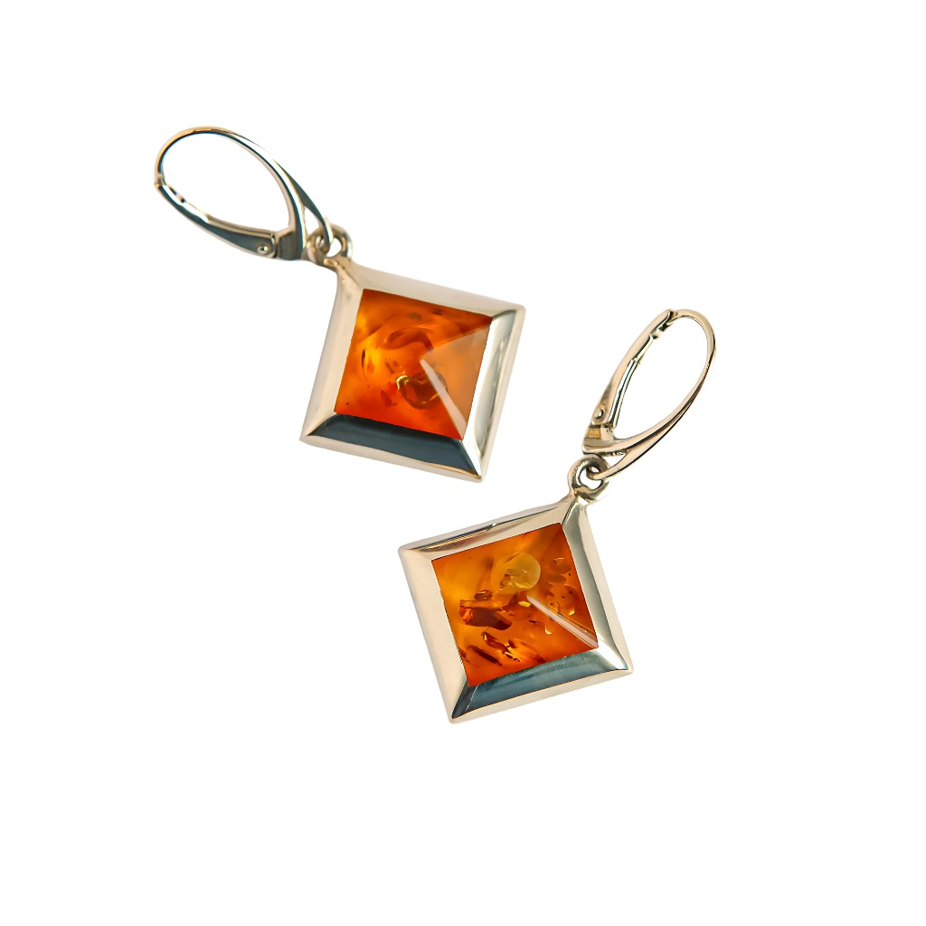 Natural Baltic cognac amber earrings in sterling silver.