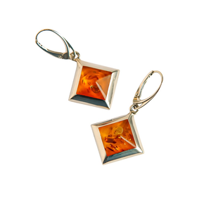 Natural Baltic Cognac Amber Earrings in 925 Sterling Silver