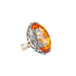 Natural Baltic cognac amber grape leaf statement ring in 925 sterling silver.