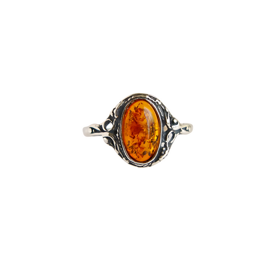Victorian Silver Ring -Natural Baltic Cognac amber sterling silver Victorian ring with vintage look.