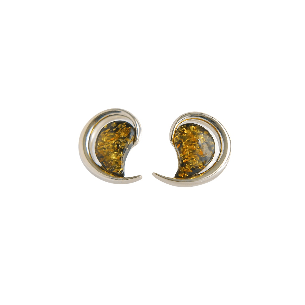 green amber stud earrings