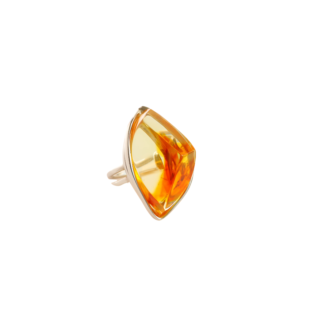 Natural Baltic Lemon Amber Ombre Adjustable Ring in 925 Sterling Silver - Jūratė Amber Adjustable Rings  Jūratė Amber