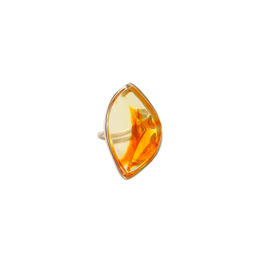 Natural Baltic Lemon Amber Ombre Adjustable Ring in 925 Sterling Silver - Jūratė Amber Adjustable Rings  Jūratė Amber