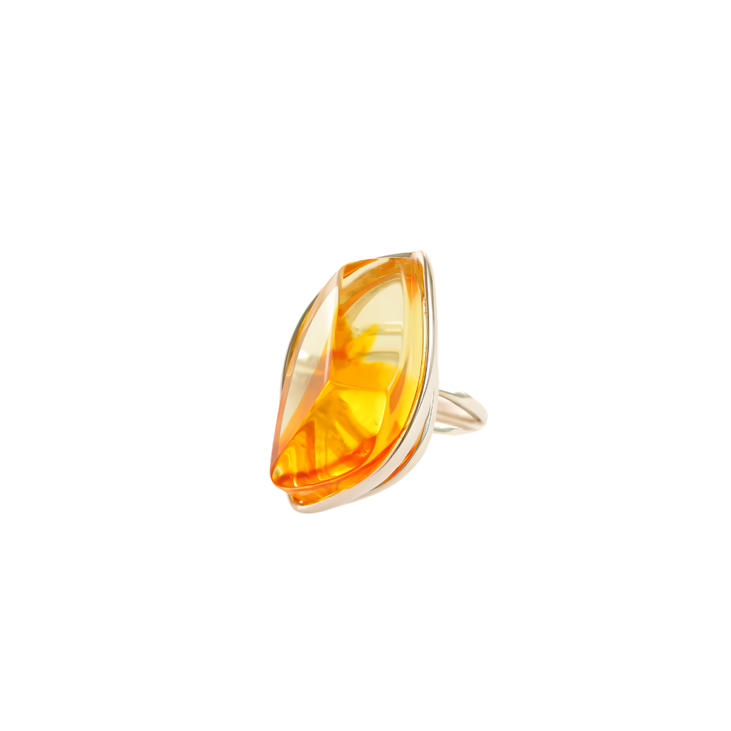 Natural Baltic Lemon Amber Ombre Adjustable Ring in 925 Sterling Silver - Jūratė Amber Adjustable Rings  Jūratė Amber