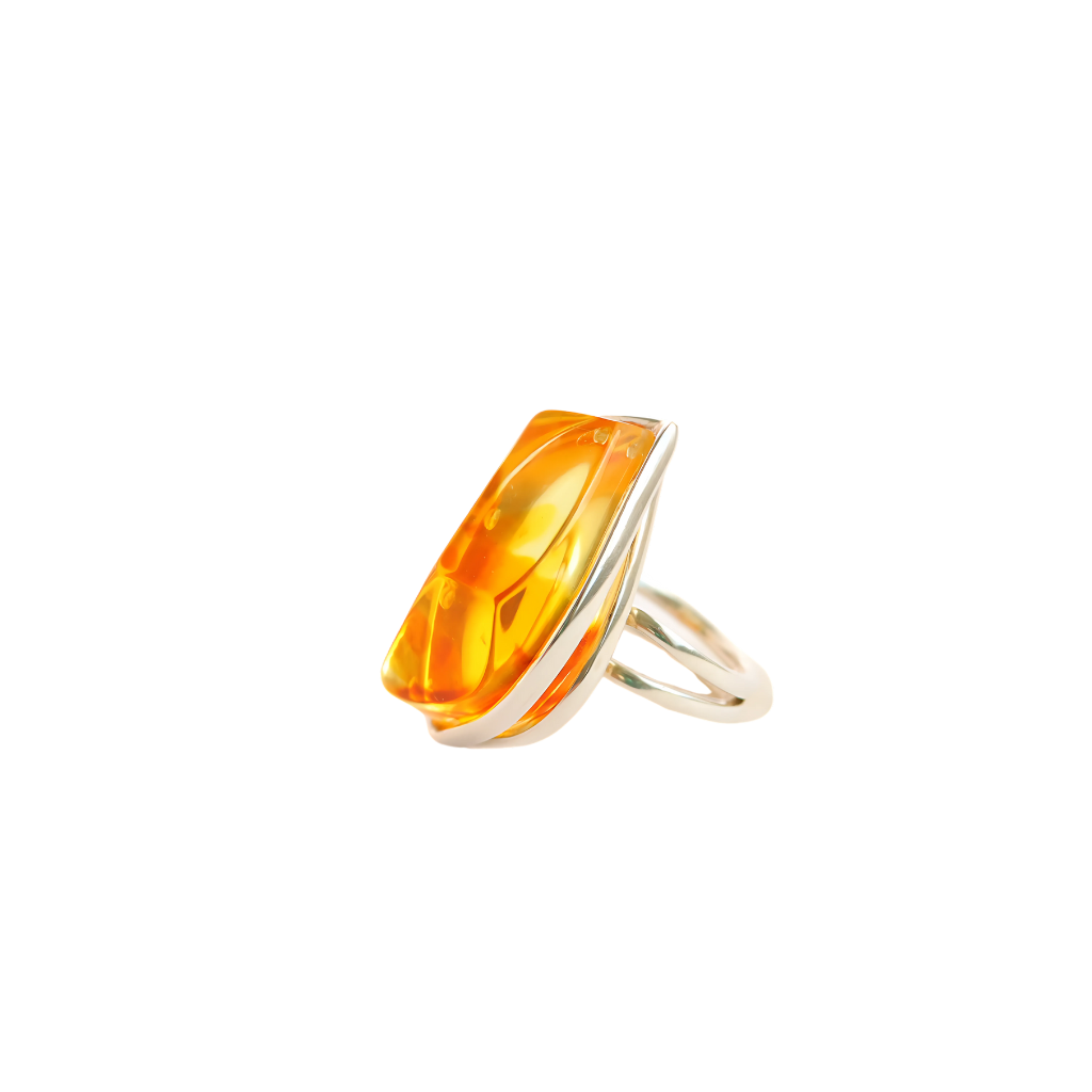 Natural Baltic Lemon Amber Ombre Adjustable Ring in 925 Sterling Silver - Jūratė Amber Adjustable Rings  Jūratė Amber