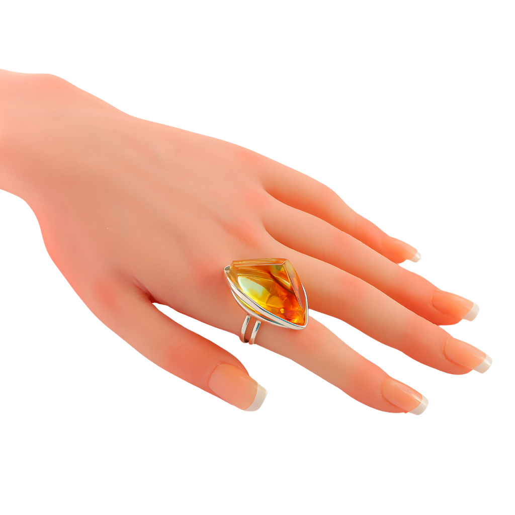 Natural Baltic Lemon Amber Ombre Adjustable Ring in 925 Sterling Silver - Jūratė Amber Adjustable Rings  Jūratė Amber