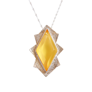 Natural Baltic Lemon Unique Amber Geometric Handmade Pendant in 925 Sterling Silver