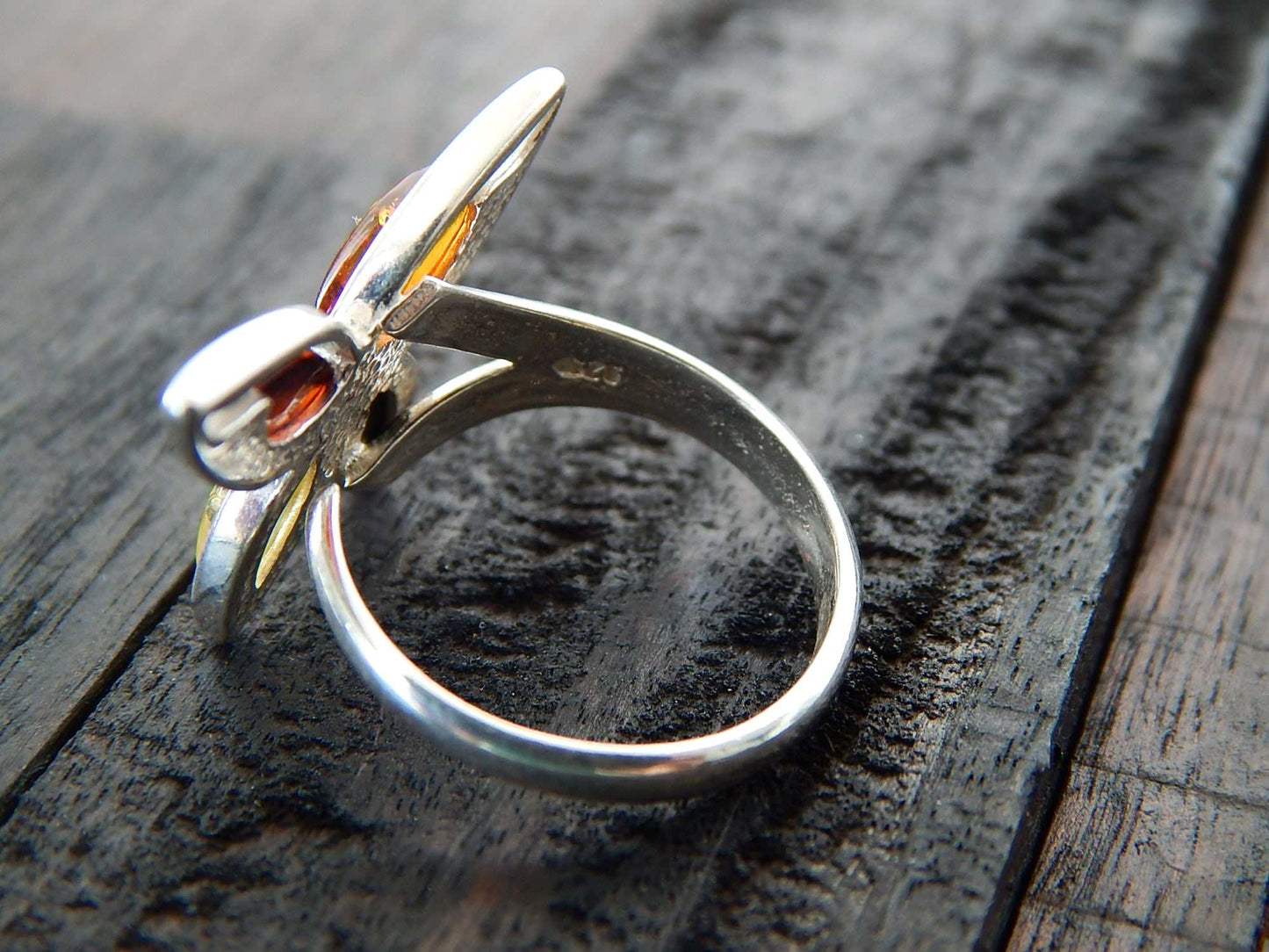 Natural Baltic Multicolor Amber Butterfly Adjustable Ring - Jūratė Amber