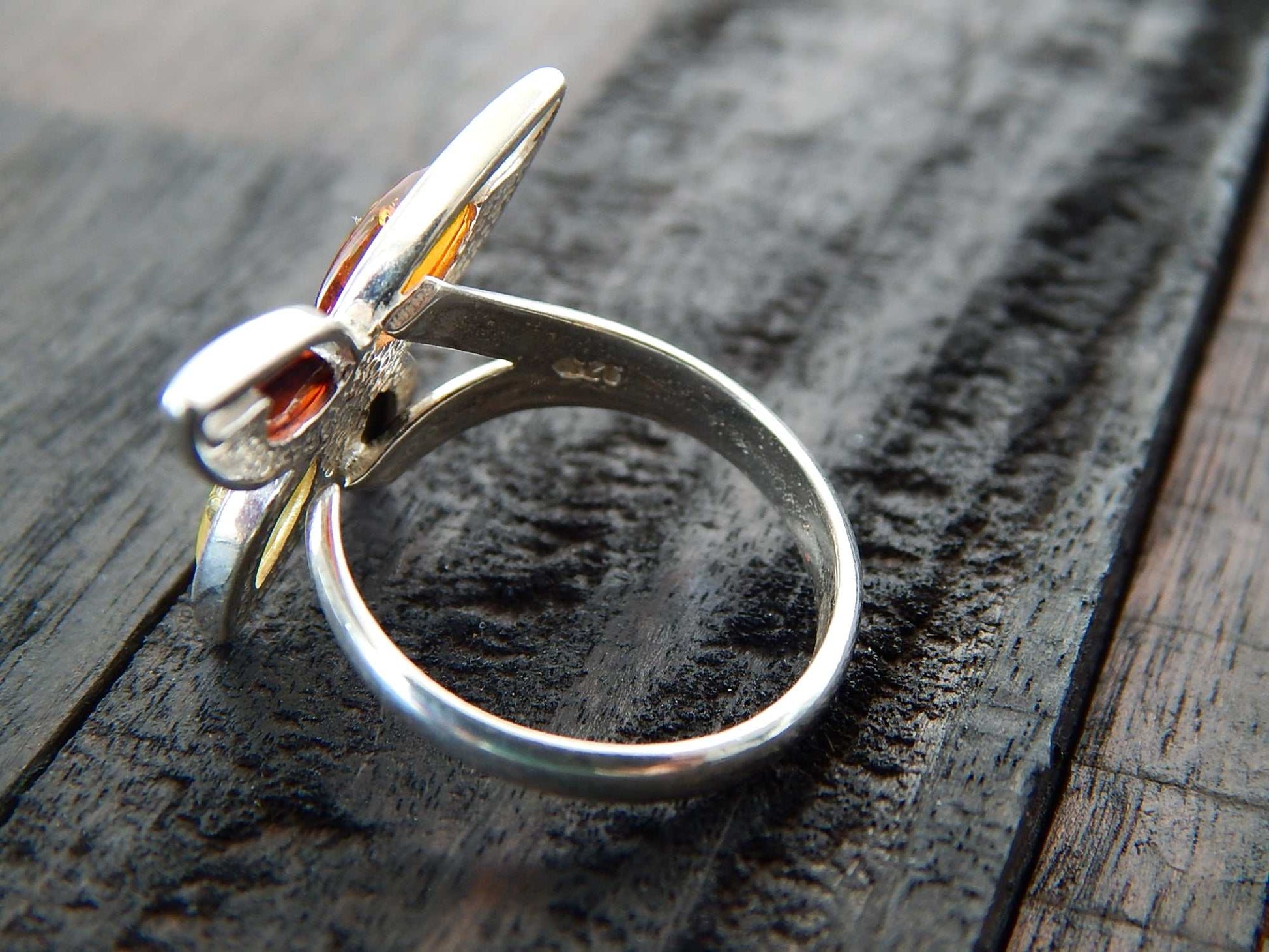 Natural Baltic Multicolor Amber Butterfly Adjustable Ring - Jūratė Amber
