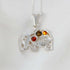 Natural Baltic multicolor amber lucky elephant pendant necklace with 925 sterling silver, 18-inch chain.