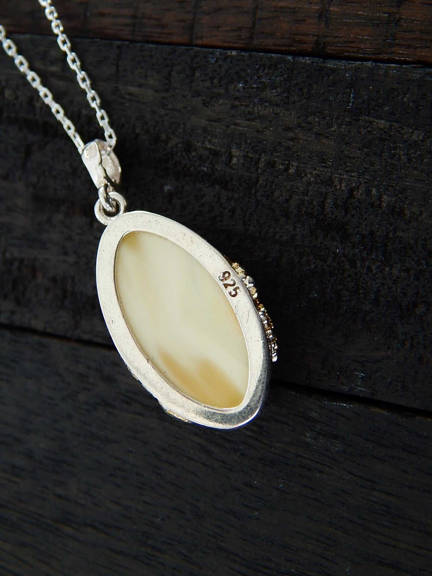 Natural Baltic White Amber 14K Gold Plated Grape Leaf Design Necklace - Jūratė Amber