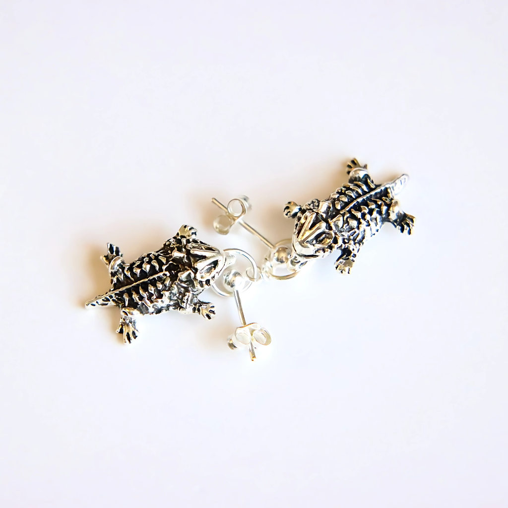 Horny Toad Dangle Earrings – Sterling Silver Southwest Lizard Jewelry