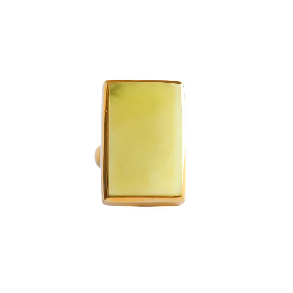 Rare Baltic butterscotch lime amber gold statement ring in 14k gold plated sterling silver.