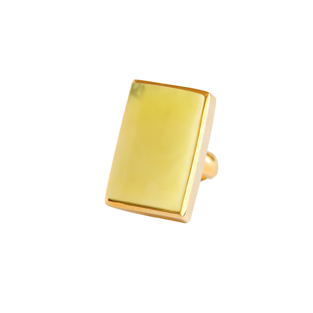 Rare Baltic butterscotch lime amber gold statement ring in 14k gold plated sterling silver.