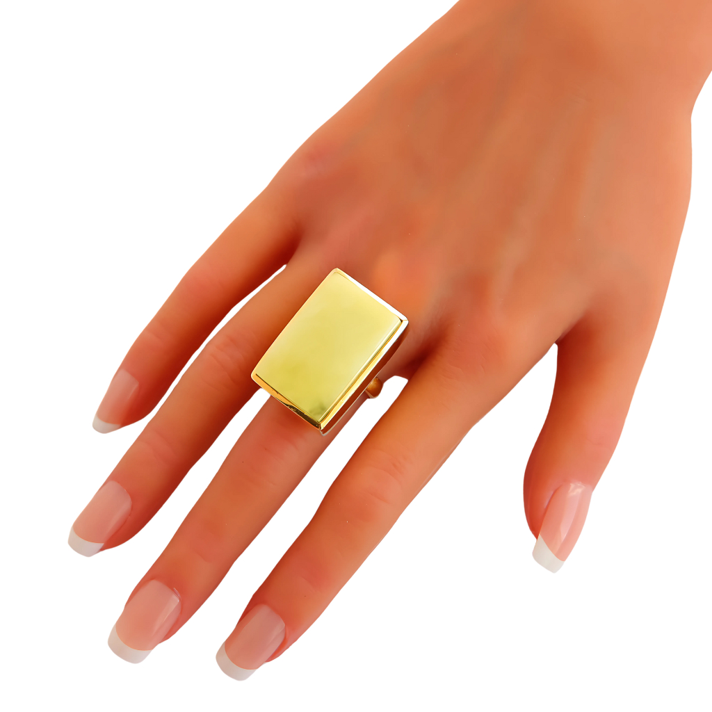 Rare Baltic butterscotch lime amber gold statement ring in 14k gold plated s925 displayed on a hand.