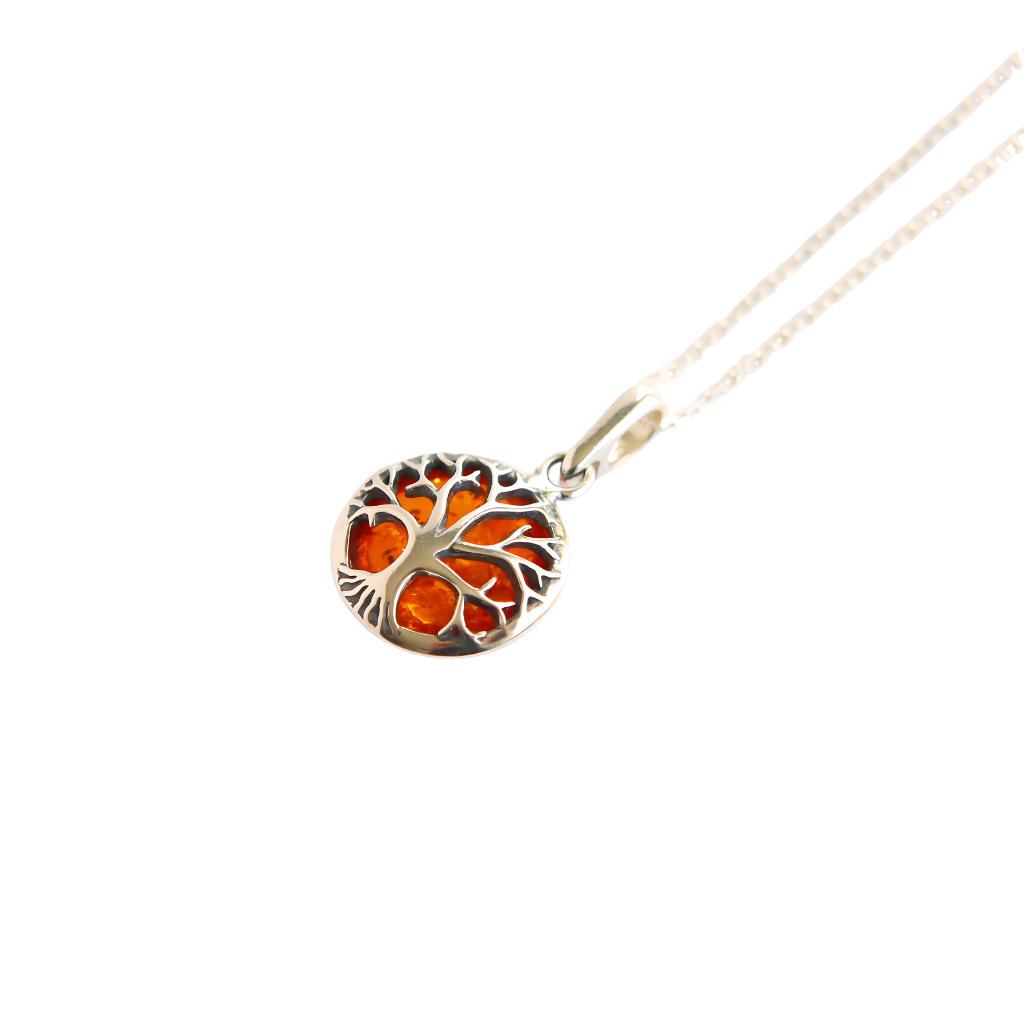Lemon Amber Sleepy Hallow Tree Pendant Necklace in 925 Sterling Silver