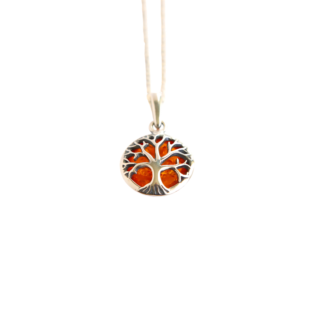 Lemon Amber Sleepy Hallow Tree Pendant Necklace in Sterling Silver