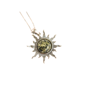 Sun Pendant|Lithuanian Baltic Amber Necklace in 925 Sterling Silver