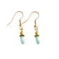 Teal glass earrings with gold-plated hooks, handmade by Alexis Cintron.