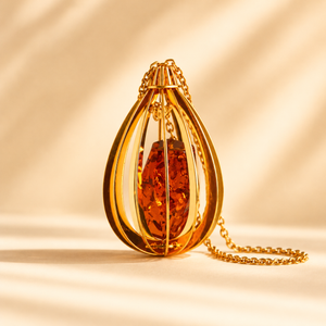 Tomosz Kargul 14k Gold Plated Amber Necklace- Sterling Silver