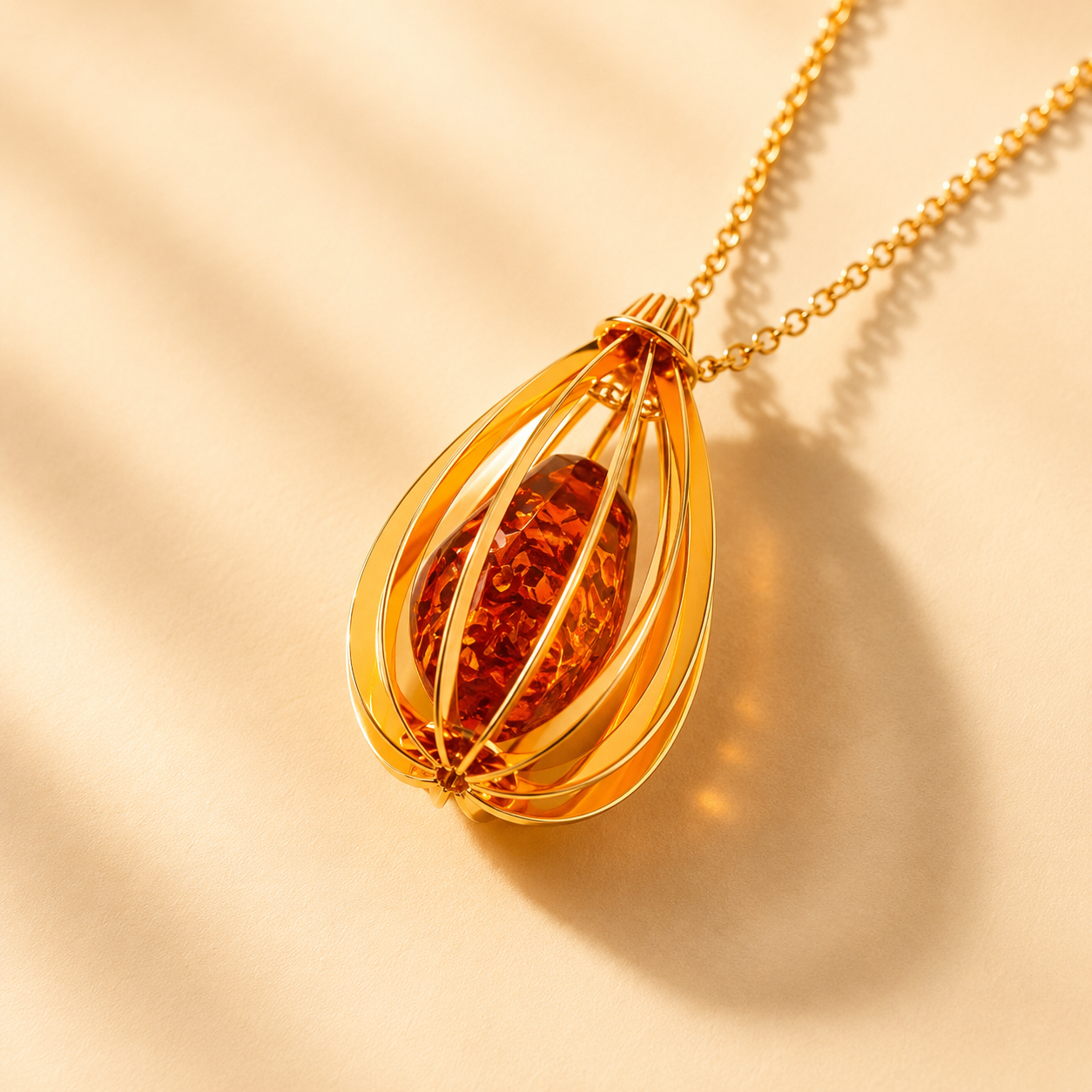 Tomasz Kargul 14k Gold Plated Amber Necklace- Sterling Silver