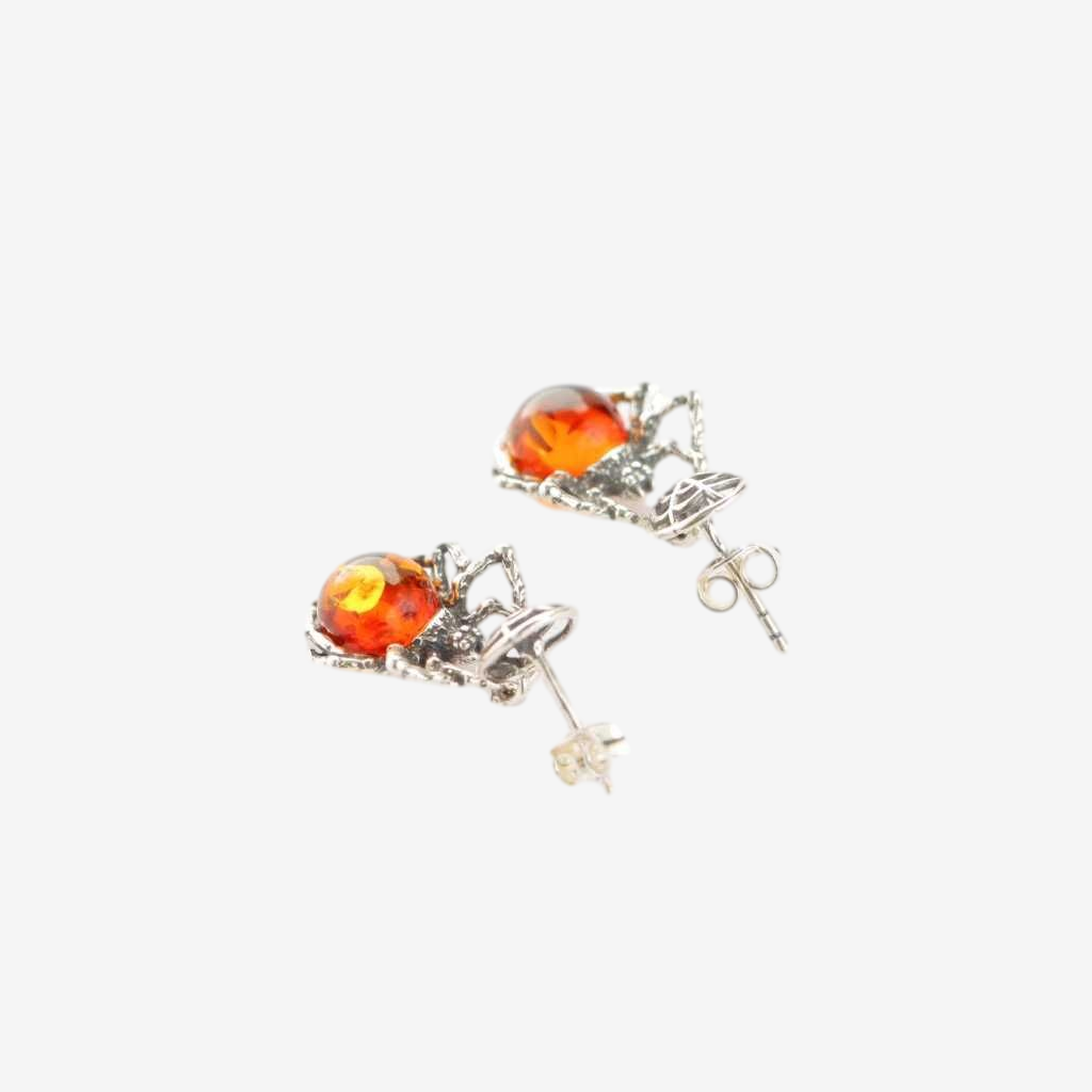 Baltic Amber Spider Stud Earrings in 925 Sterling Silver