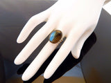 Genuine Labradorite Cabochon Cut Ring in 925 Sterling Silver