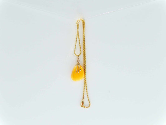 Natural Baltic Butterscotch Amber 14K Yellow Gold Plated Drip Pendant