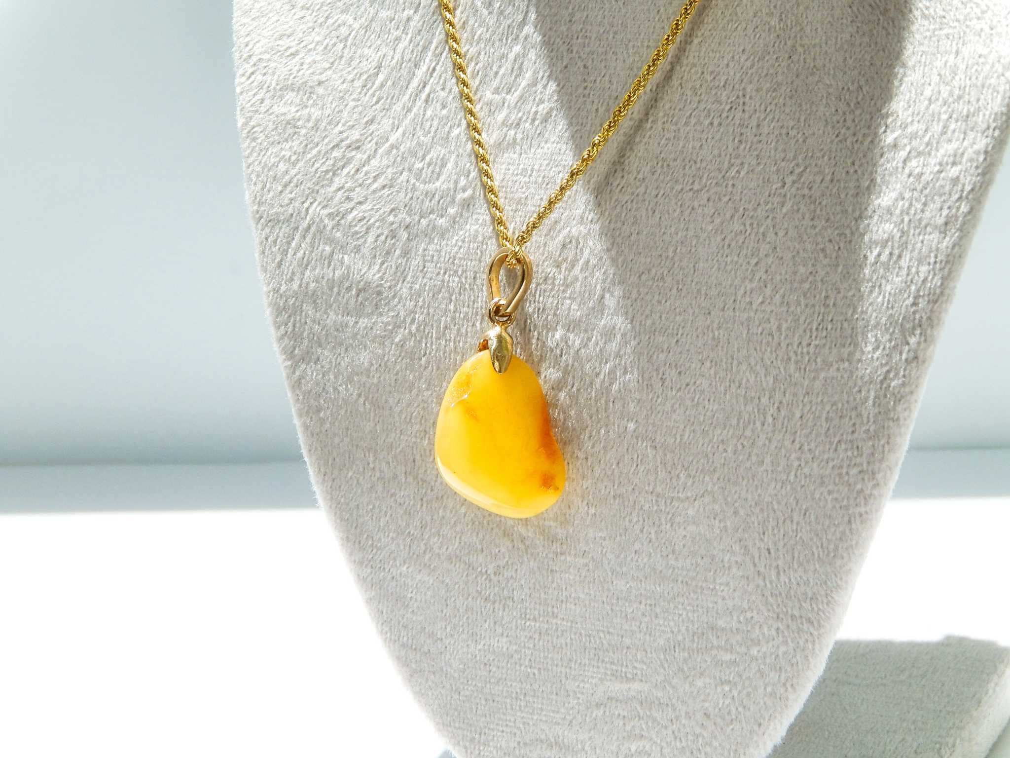 Natural Baltic Butterscotch Amber 14K Yellow Gold Plated Drip Pendant